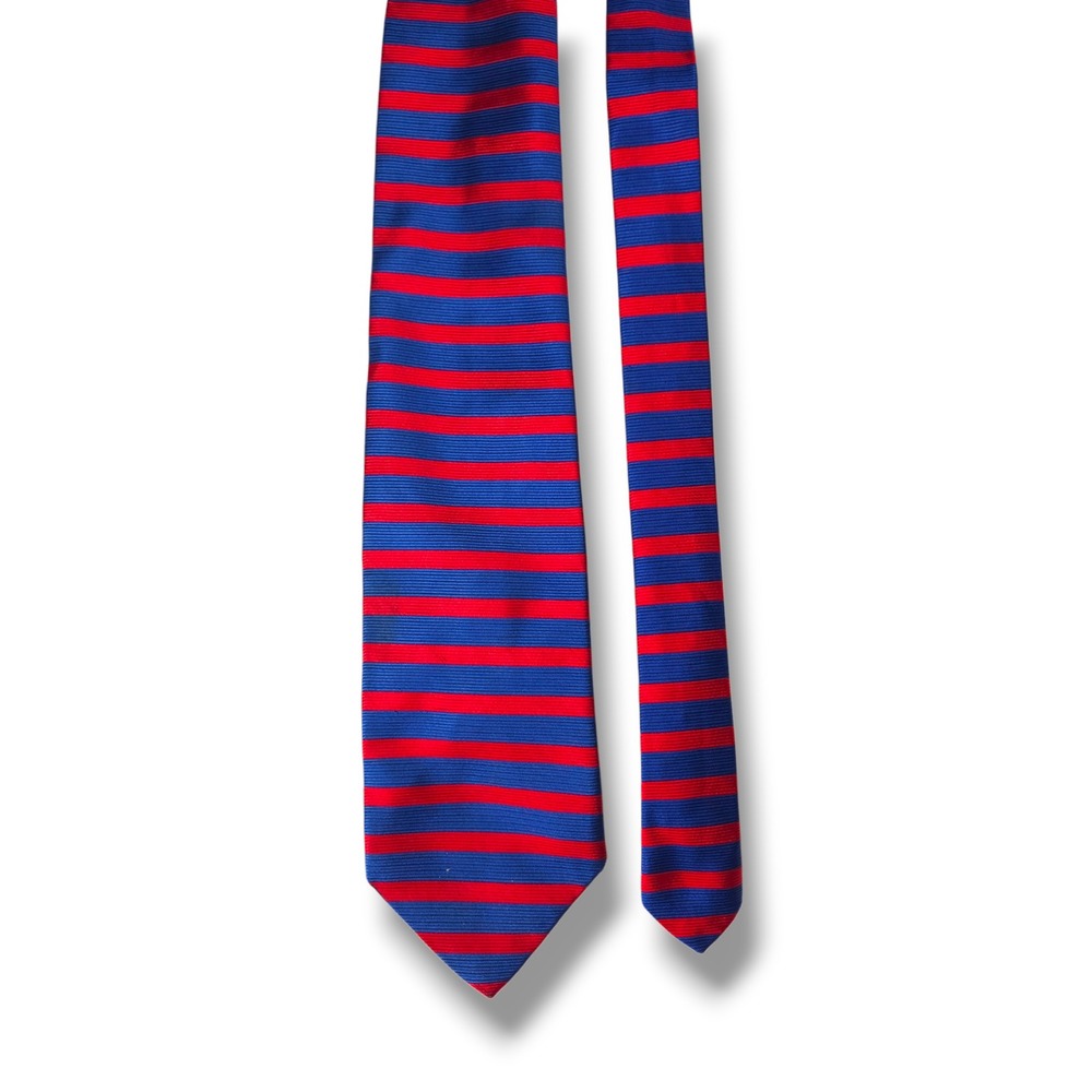 Robert Talbott Norman Stockton Silk Necktie Bold Stripe Red Blue Made In USA - Picture 2 of 7